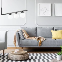 Küchenlampen|Kugellampen*Lamkur Hängeleuchte Glas Metall Schwarz Weiß Kugelschirme 3x G9