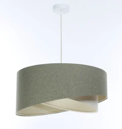 Bürolampen|Schlafzimmer Lampen*BPS Koncept Hängeleuchte Grün Creme E27 rund D: 60 cm Stoff Modern