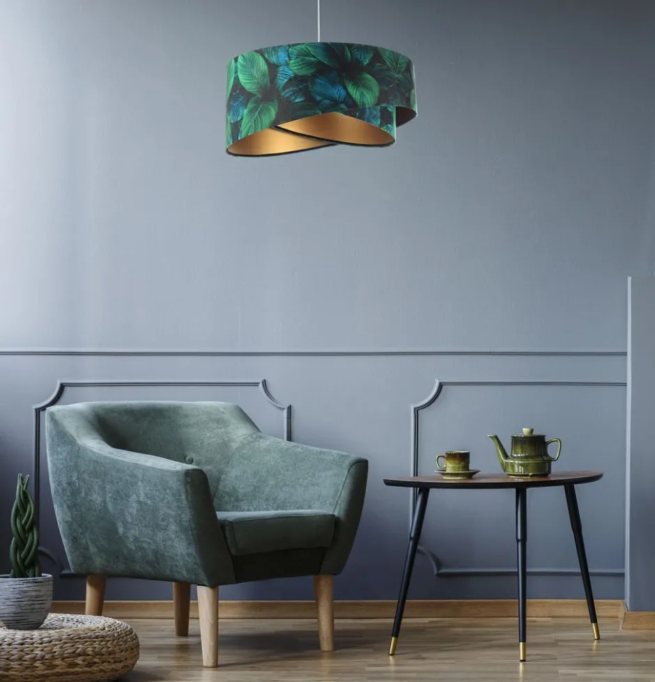 BPS Koncept Hängeleuchte Grün Gold E27 Ø 50 cm Tropical Print Stoff< Hängelampen|Bürolampen