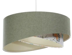 BPS Koncept Hängeleuchte Grün Weiß Floral E27 rund D: 60 cm Stoffschirm< Hängelampen|Bürolampen