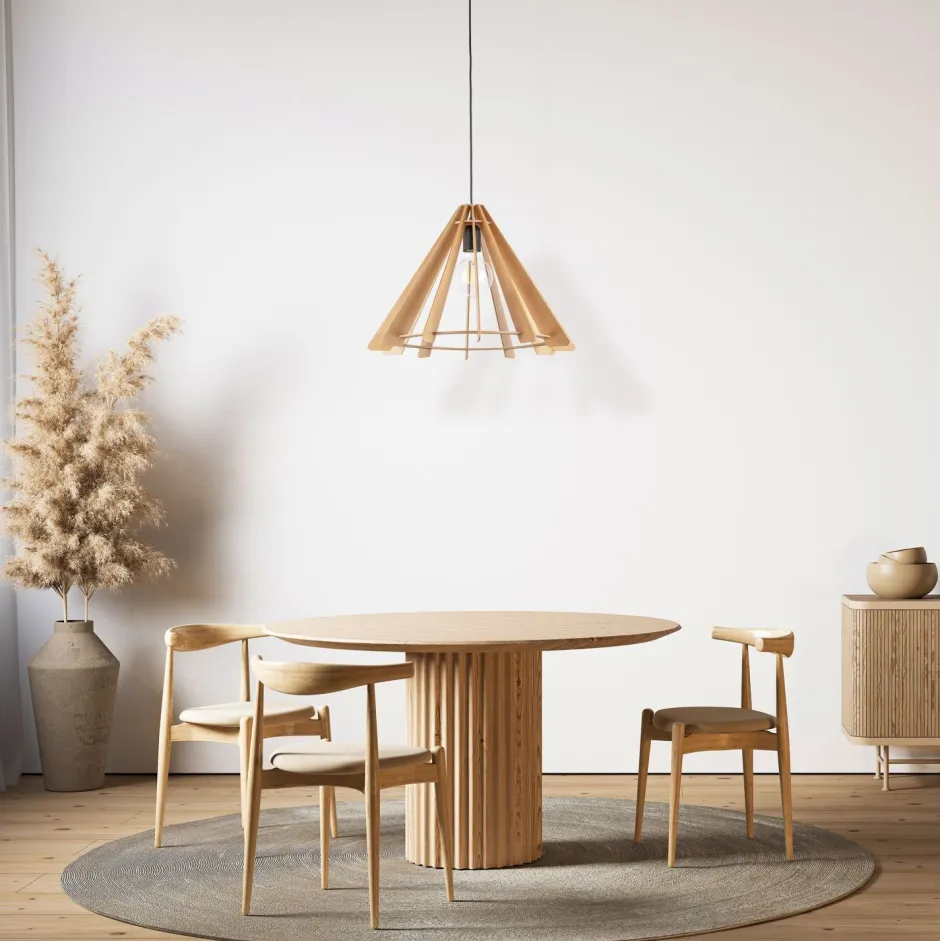 Hängelampen|Esszimmer Lampen*TK Lighting Hängeleuchte Holz E27 Ø 50 cm H: max. 160 cm verstellbar