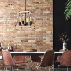 Lamkur Hängeleuchte Holz Metall B: 37 cm Rustikal 4-flammig E27< Rustikale Lampen|Holzlampen