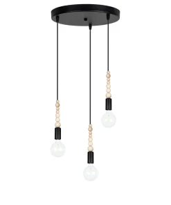 Hängelampen|Bürolampen*Belis Hängeleuchte Holz Metall Schwarz E27 3-flammig wohnlich