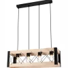 Lamkur Hängeleuchte Holz Metall 4x E27 B: 63 cm Schwarz Natur Rustikal< Bürolampen|Rustikale Lampen