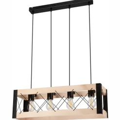 Lamkur Hängeleuchte Holz Metall 4x E27 B: 63 cm Schwarz Natur Rustikal< Bürolampen|Rustikale Lampen