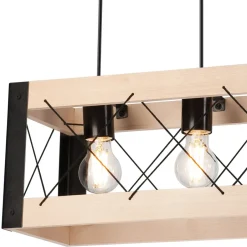 Lamkur Hängeleuchte Holz Metall 4x E27 B: 63 cm Schwarz Natur Rustikal< Bürolampen|Rustikale Lampen