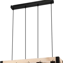 Lamkur Hängeleuchte Holz Metall 4x E27 B: 63 cm Schwarz Natur Rustikal< Bürolampen|Rustikale Lampen