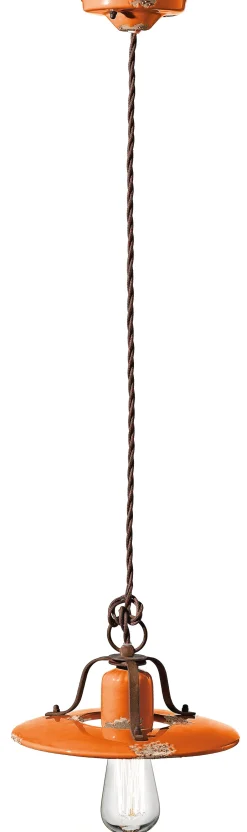 Ferroluce Hängeleuchte Industrial Keramik rund D: 25 cm E27 Orange< Wohnzimmerlampen|Keramiklampen