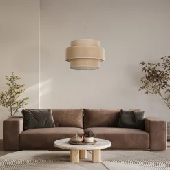 TK Lighting Hängeleuchte Jute rund Ø 50 cm H: max. 110 cm 3x E27 Boho< Wohnzimmerlampen|Küchenlampen