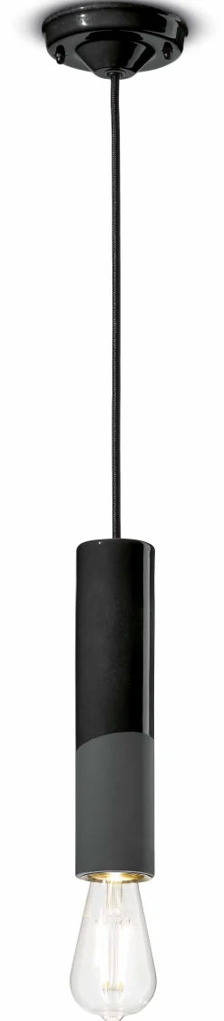 Ferroluce Hängeleuchte Keramik E27 rund D: 5,5 cm Schwarz Retro< Wohnzimmerlampen|Esszimmer Lampen