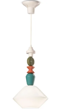 Ferroluce Hängeleuchte Keramik Glas Ecru Bunt E27 Retro Design< Wohnzimmerlampen|Glaslampen