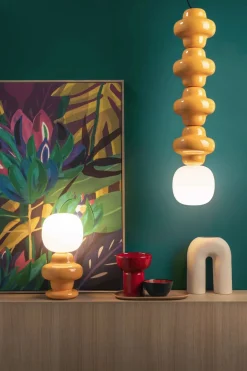 Ferroluce Hängeleuchte Keramik Glas Gelb Weiß E14 Retro Design< Wohnzimmerlampen|Keramiklampen