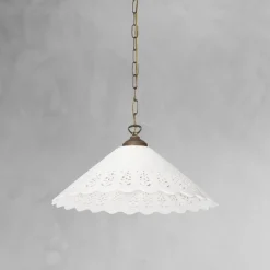 Giovanni Battista Hängeleuchte Keramik Messing Ø 40,5 cm Weiß Bronze antik E27< Feuchtraumleuchten|Küchenlampen