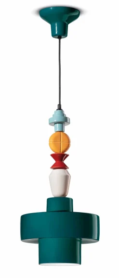 Wohnzimmerlampen|Keramiklampen*Ferroluce Hängeleuchte Keramik Petrol Bunt E27 Retro SILVIA