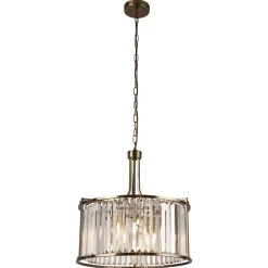 Hängelampen|Esszimmer Lampen*Searchlight Hängeleuchte Kristall rund Ø 50 cm 2x E14 in Messing antik