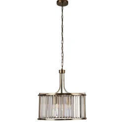 Hängelampen|Esszimmer Lampen*Searchlight Hängeleuchte Kristall rund Ø 50 cm 2x E14 in Messing antik