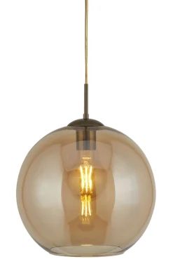 Wohnzimmerlampen|Glaslampen*Searchlight Hängeleuchte Kugel Glas Ø 30 cm E27 in Messing Antik Bernstein