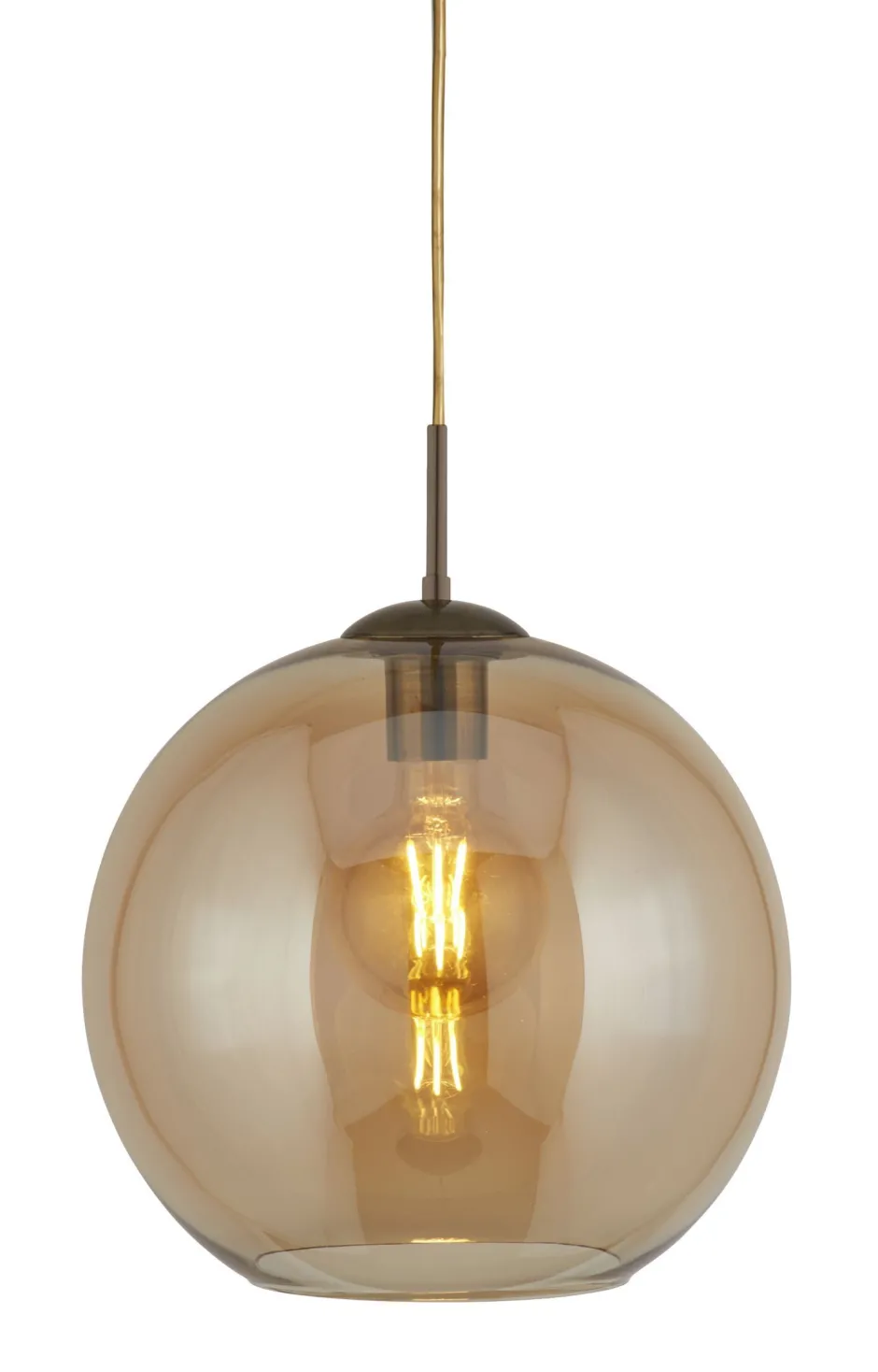 Wohnzimmerlampen|Glaslampen*Searchlight Hängeleuchte Kugel Glas Ø 30 cm E27 in Messing Antik Bernstein