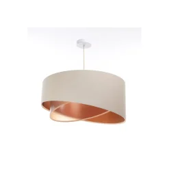 BPS Koncept Hängeleuchte Leinen E27 rund D: 50 cm Modern Beige Kupfer< Bürolampen|Schlafzimmer Lampen