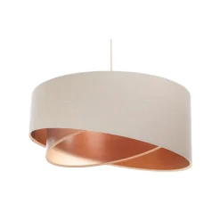 BPS Koncept Hängeleuchte Leinen E27 rund D: 50 cm Modern Beige Kupfer< Bürolampen|Schlafzimmer Lampen