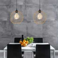 Lamkur Hängeleuchte Metall Draht Ø 24 cm verstellbar Gold Retro E27< Hängelampen|Esszimmer Lampen