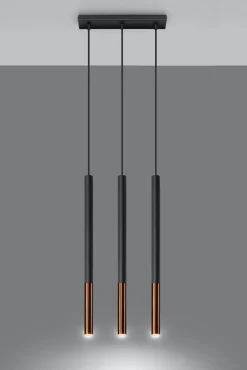 Hängelampen|Moderne Lampen*Sollux Hängeleuchte Metall 3-flammig Zylinder G9 Schwarz Kupfer