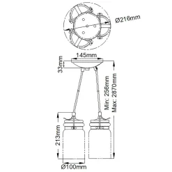 Bürolampen|Wohnzimmerlampen*Elstead Hängeleuchte Metall Glas B: 21,6 cm H: max. 287 cm 3x E27