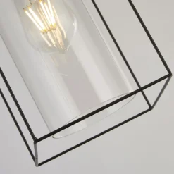 Hängelampen|Wohnzimmerlampen*Searchlight Hängeleuchte Metall Glas eckig B: 15 cm Schwarz Klar E27