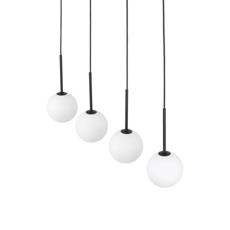 TK Lighting Hängeleuchte Metall Glas L: 78 cm Schwarz Weiß 4x G9< Hängelampen|Esszimmer Lampen