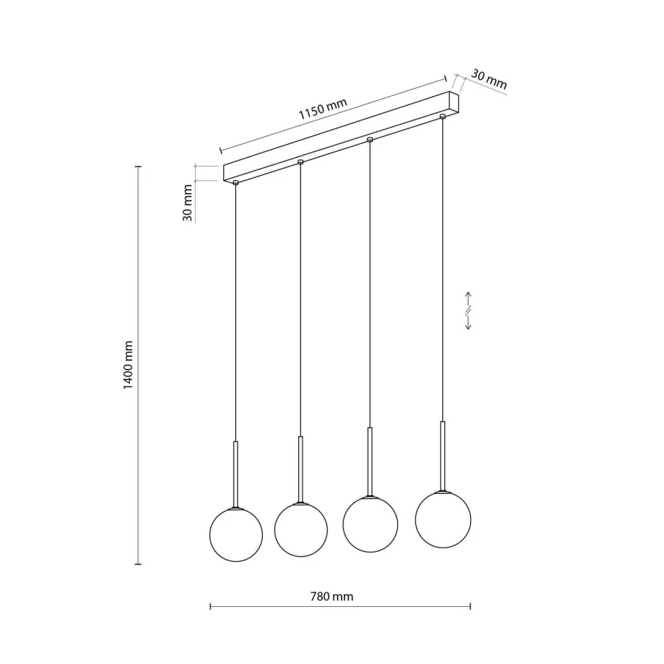 TK Lighting Hängeleuchte Metall Glas L: 78 cm Schwarz Weiß 4x G9< Hängelampen|Esszimmer Lampen