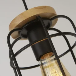 Searchlight Hängeleuchte Metall Holz Ø 15 cm Schwarz Natur E27< Hängelampen|Esszimmer Lampen