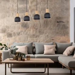 TK Lighting Hängeleuchte Metall Holz E27 Schwarz Holz 4-flammig< Hängelampen|Esszimmer Lampen