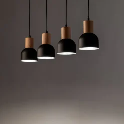 TK Lighting Hängeleuchte Metall Holz E27 Schwarz Holz 4-flammig< Hängelampen|Esszimmer Lampen