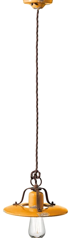 Ferroluce Hängeleuchte Metall Keramik Ø 25 cm Gelb Shabby Antik< Wohnzimmerlampen|Keramiklampen