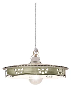 Ferroluce Hängeleuchte Metall Keramik D: 33 cm E27 rund Landhaus< Wohnzimmerlampen|Keramiklampen