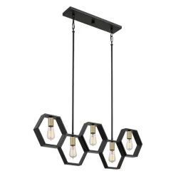 Bürolampen|Wohnzimmerlampen*Elstead Hängeleuchte Metall L: 101,6 cm höhenverstellbar Schwarz Gold