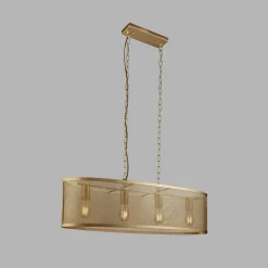 Hängelampen|Wohnzimmerlampen*Searchlight Hängeleuchte Metall Mesh B: 91 cm 4x E27 in Gold