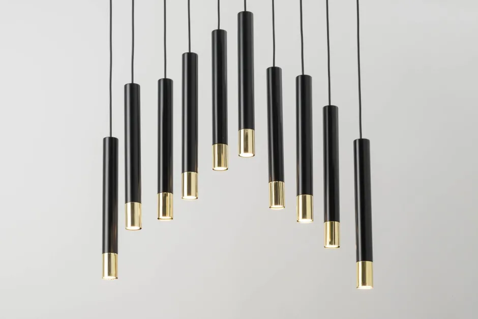 Moderne Lampen|Wohnzimmerlampen*Sigma Hängeleuchte Metall Schwarz Gold Modern THEANO
