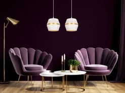 Hängelampen|Bürolampen*Belis Hängeleuchte Metall Weiß Gold E27 50 cm lang 2-flammig