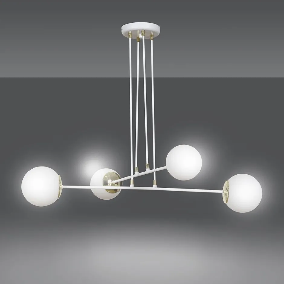 Hängelampen|Kugellampen*Emibig Hängeleuchte mit Schirm Weiß verstellbar Glas Metall 4x