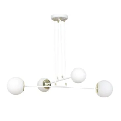 Hängelampen|Kugellampen*Emibig Hängeleuchte mit Schirm Weiß verstellbar Glas Metall 4x