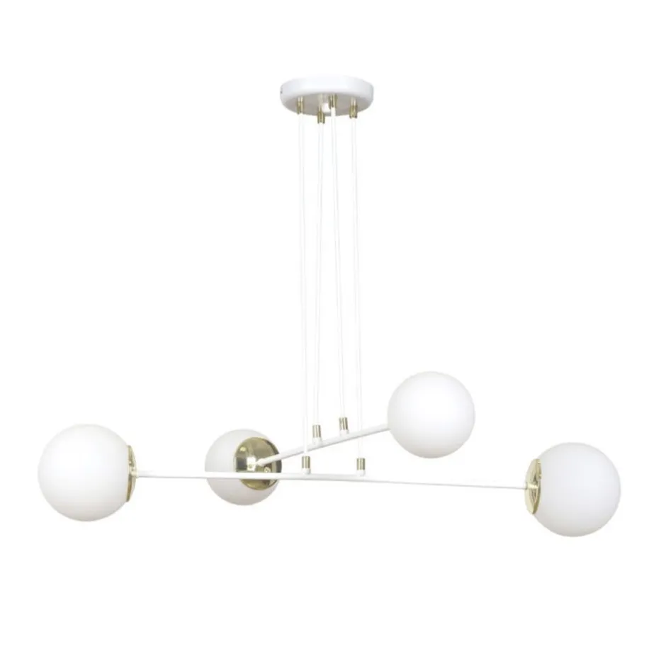 Hängelampen|Kugellampen*Emibig Hängeleuchte mit Schirm Weiß verstellbar Glas Metall 4x