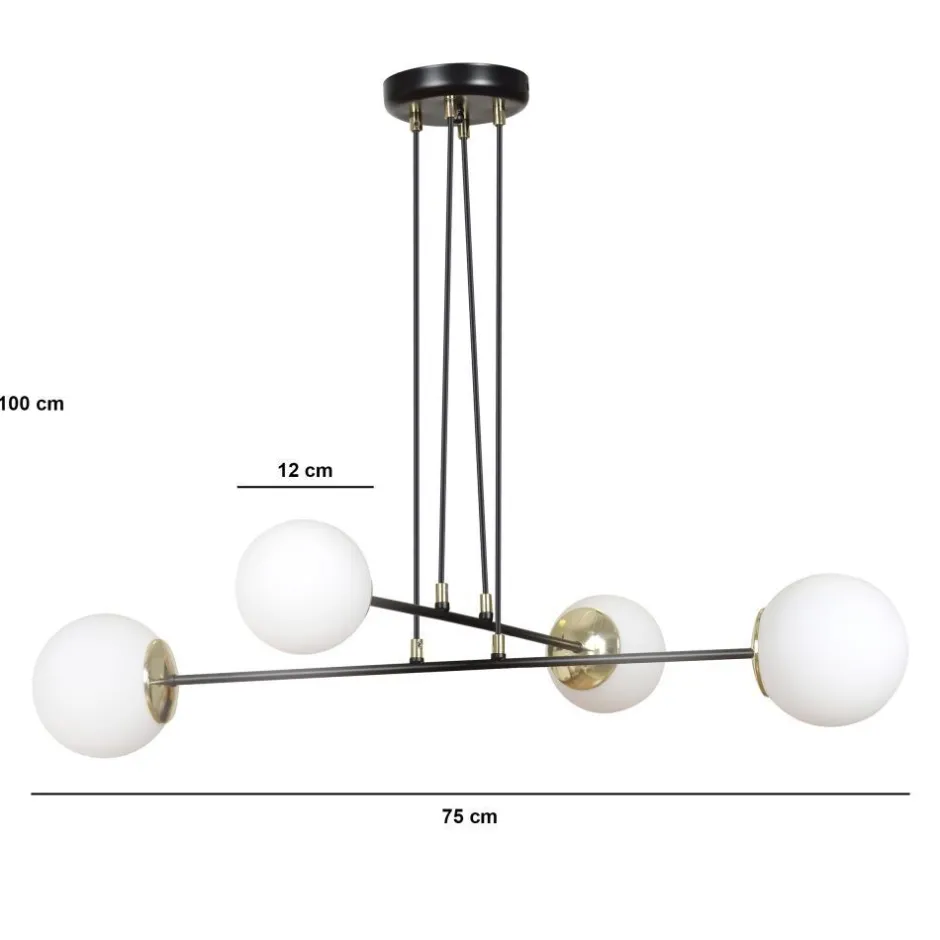Hängelampen|Kugellampen*Emibig Hängeleuchte mit Schirm Weiß verstellbar Glas Metall 4x