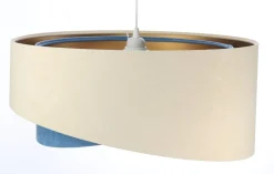 Bürolampen|Schlafzimmer Lampen*BPS Koncept Hängeleuchte Modern Ø 50 cm Stoff Creme Blau Gold E27