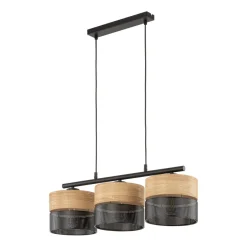 TK Lighting Hängeleuchte Modern länglich 3-flammig Schwarz Natur E27< Bürolampen|Stofflampen