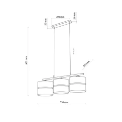 TK Lighting Hängeleuchte Modern länglich 3-flammig Schwarz Natur E27< Bürolampen|Stofflampen