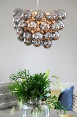 Hängelampen|Wohnzimmerlampen*By Rydéns Hängeleuchte Rauchglas 50 cm breit 8x G9 Modern Chrom Grau