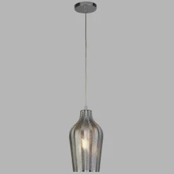 Hängelampen|Wohnzimmerlampen*Searchlight Hängeleuchte Rauchglas E27 Ø 17,5 cm Chrom Grau BRODY