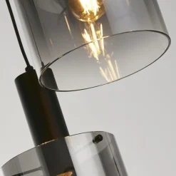 Searchlight Hängeleuchte Rauchglas 3-flammig Schwarz Grau E27 Ø 42 cm< Wohnzimmerlampen|Glaslampen