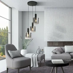 Searchlight Hängeleuchte Rauchglas 3-flammig Schwarz Grau E27 Ø 42 cm< Wohnzimmerlampen|Glaslampen